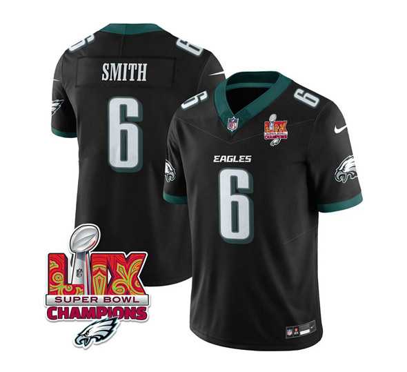 Men & Women & Youth Philadelphia Eagles #6 DeVonta Smith Black 2025 Eagles Logo Super Bowl LIX Patch New F.U.S.E. Vapor Limited Stitched Jersey Dzhi->philadelphia eagles->NFL Jersey
